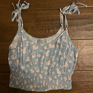 blue floral tie tank top